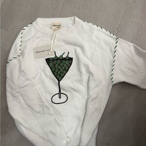 Ellsworth & Ivey White Sweater with Green Martini Design